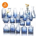 Bud Vases Set of 18 Blue Vintage Glass Small Flower Vases for Centerpieces - Rustic Farmhouse Table Decor for Home, Wedding, Halloween & Christmas | 3-6 Inch Mini Glass Vases Bulk