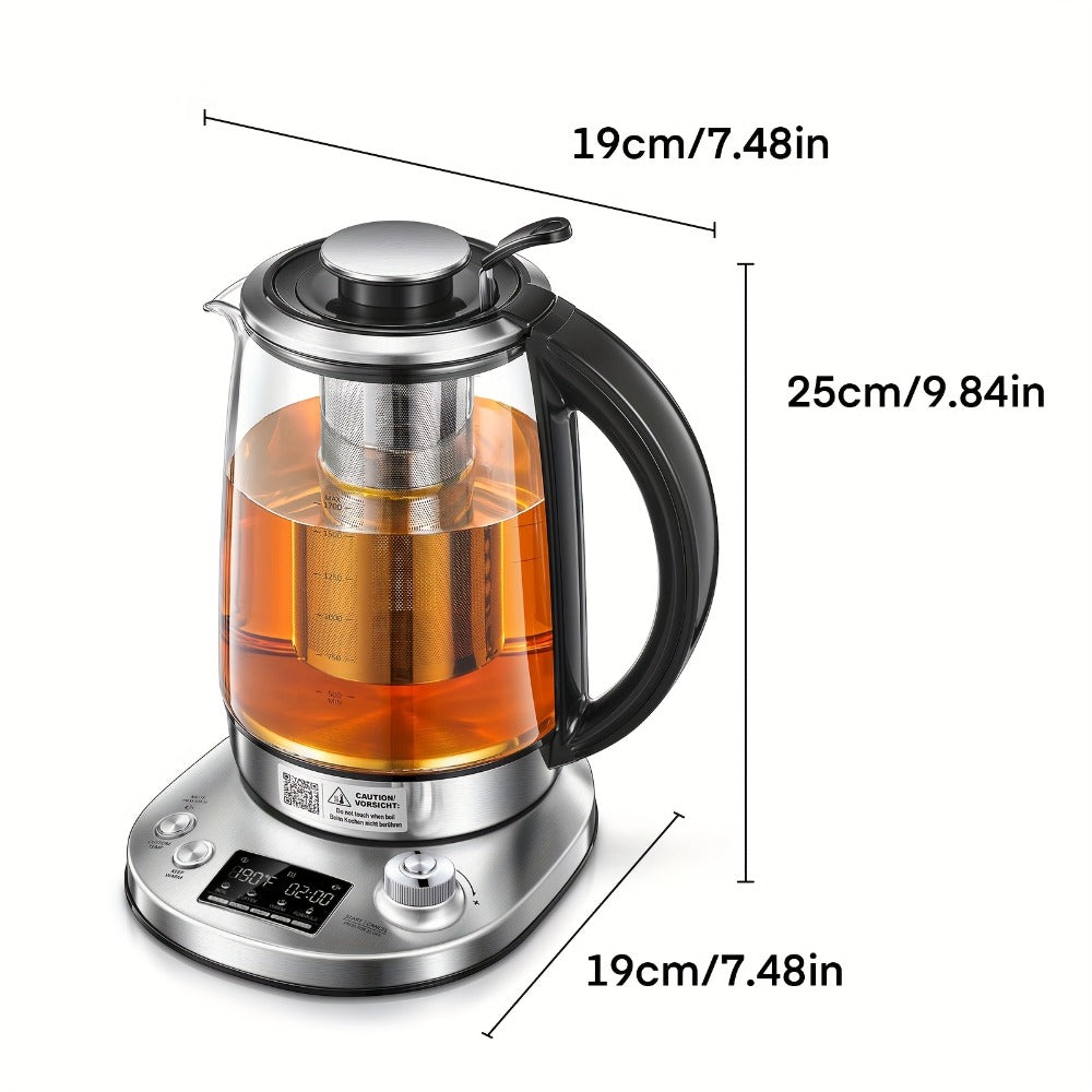 Electric Tea Kettle with 9 Temperature Control Presets ¨C 1.7L Borosilicate Glass Kettle, 1200W, Removable Infuser, 2-Hour Keep Warm, Stainless Steel Hot Water & Tea Pot for Home & Office