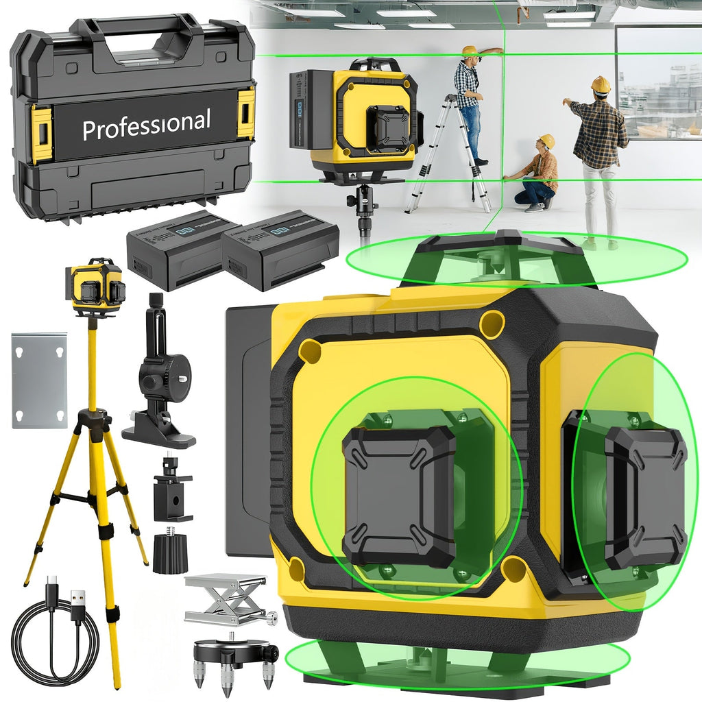 16-Line 4D Laser Level 360¡ã Self-Leveling Cross Line Laser with Rechargeable Battery ¨C Professional Rotary Laser for Construction, Tiling, Framing & Interior Alignment