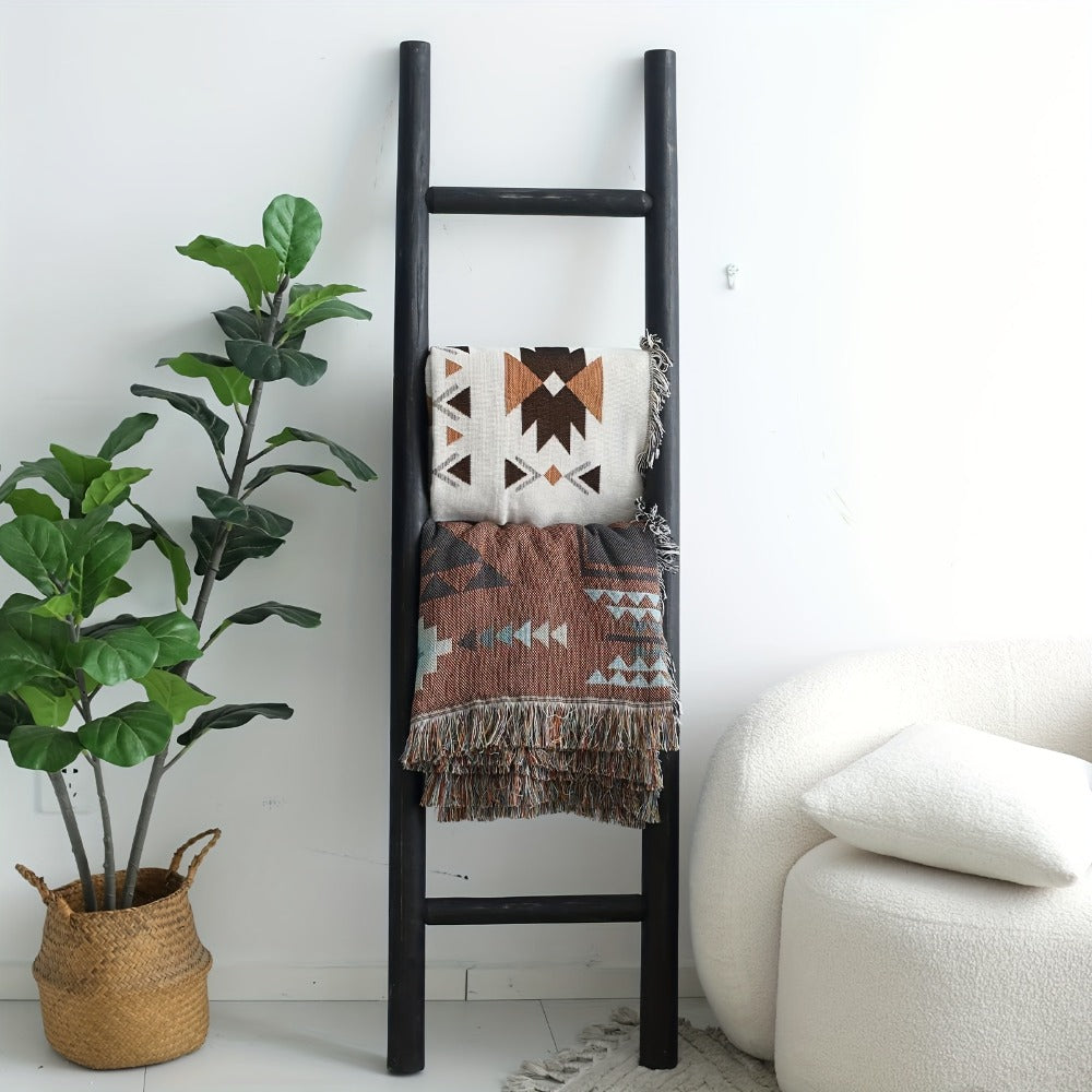 Blanket Ladder 57 Inch Wood Freestanding Farmhouse Quilt & Towel Display Rack - Rustic Wooden Wall Leaning Holder for Living Room, Bedroom & Bathroom Decor, Available in Brown, Black & White