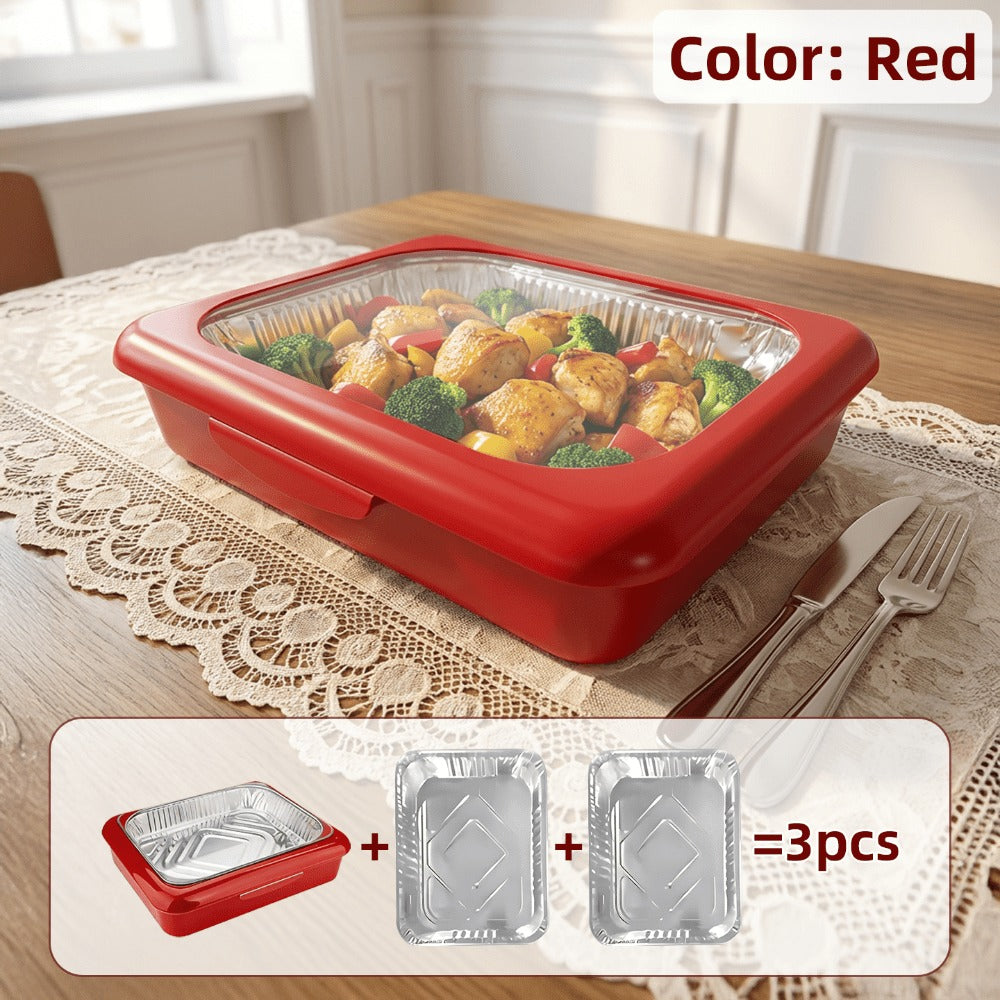 Aluminum Foil Insulated Food Tray Set 2-in-1 Reusable Stand with 2 Disposable Foil Trays for Potluck Picnic BBQ Party Outdoor Gatherings Thanksgiving Christmas - 1 Tray + 2 Foil Trays