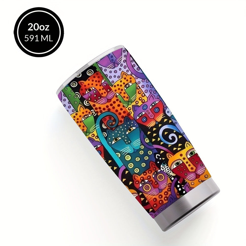 Cat Tumbler 20oz Abstract Cat Graphic Stainless Steel Insulated Cup with Lid & Straw Travel Coffee Mug Hot Cold Drinks Gift for Cat Lovers Birthday Mother's Day
