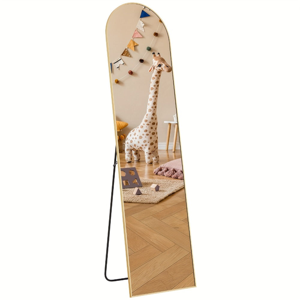 Full Length Mirror 59¡±x16¡± Arched Leaning Wall Mirror, Aluminum Alloy Thin Frame, Vertical or Tilted, Black & Gold