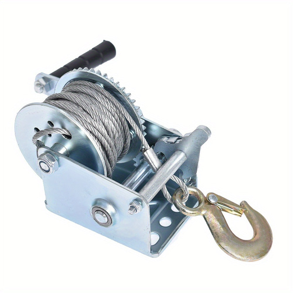 Manual Hand Winch Heavy Duty Carbon Steel 800-1600 lbs - Double Brake Safety System, Strap Winch with Mooring Hook & Safety Pawl, for Boat, ATV, Trailer, Farm, Garage & Industrial Pulling Tasks