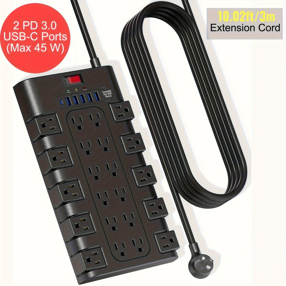 Surge Protector Power Strip 28-in-1, 22 AC Outlets 1875W 15A, 5 USB-A 1 USB-C Ports, Flat Plug Wall Mount, Overload Protection, Space-Saving Extension Cord for Home Office Kitchen Desk