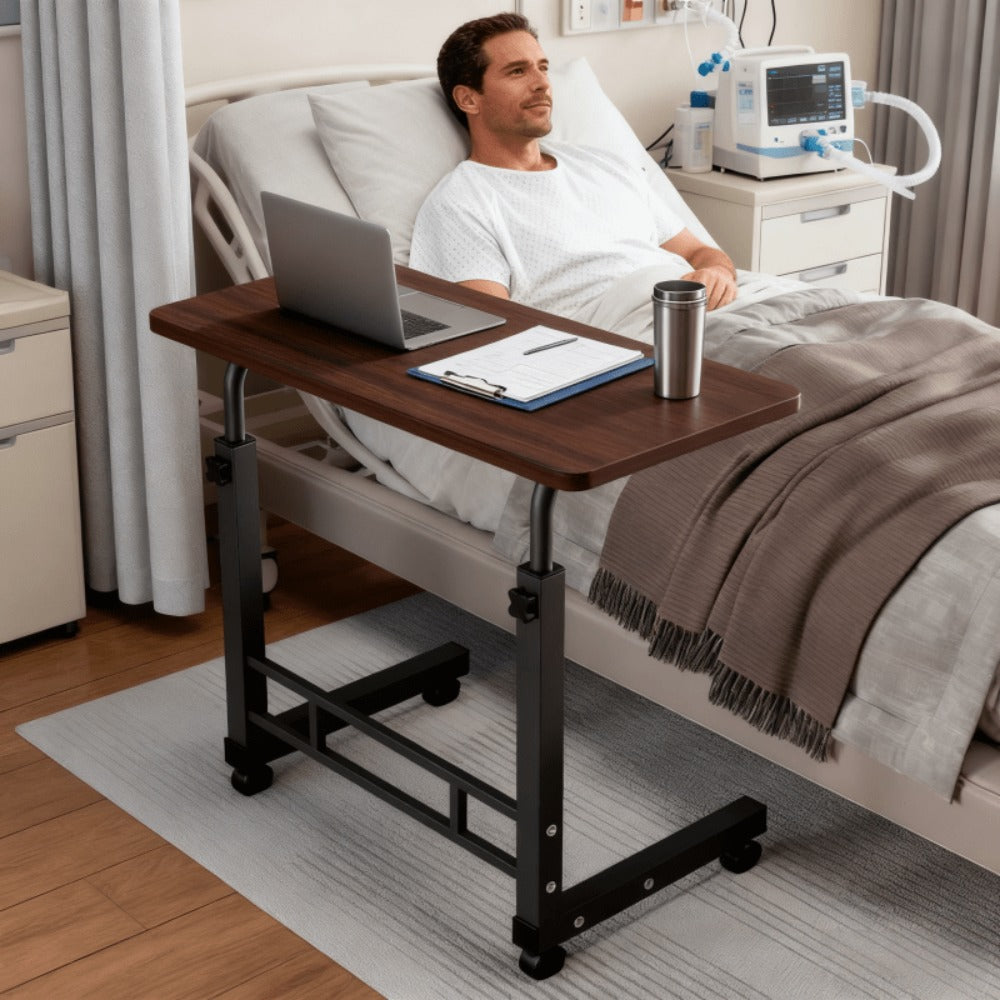 Adjustable Height Rolling Overbed Nursing Table 3-Layer Shelves Heavy Duty Bedside Tray for Elderly Patient Home Hospital Rehabilitation Care Laptop Desk 8 Colors Space Saving