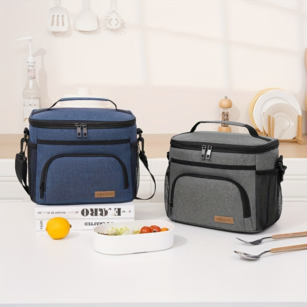 Insulated Lunch Bag with Adjustable Shoulder Strap - Leakproof Reusable Cooler Bag for Men Women Portable Fresh Keeper | Black Grey Blue | Office Travel Beach Picnic Camping School