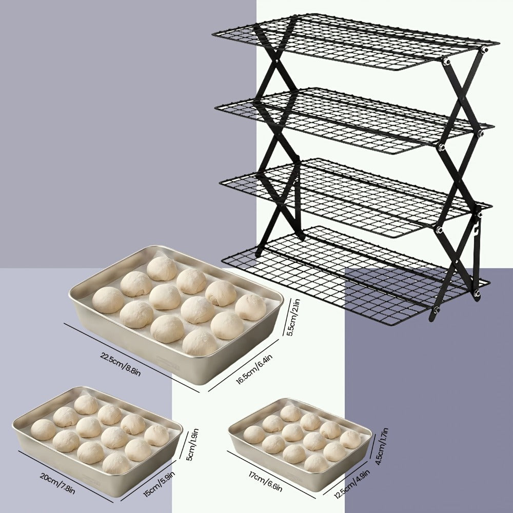 4-Tier Collapsible Cooling Rack Set with Muffin Cups - Metal Wire Baking Rack for Cookies Cakes Bread Roasting BBQ Countertop Kitchen Drying Rack