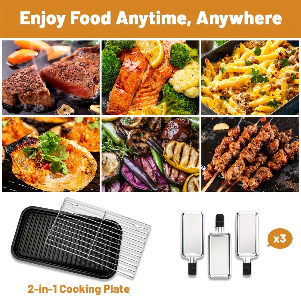Electric Grill 2-in-1 Indoor BBQ & Frying Pan ¨C 1500W Temperature Control, Non-Stick Detachable Cooking Board, Portable Electric Grill for Meat, Dishwasher Safe, Christmas Gift Idea with Gift Bag