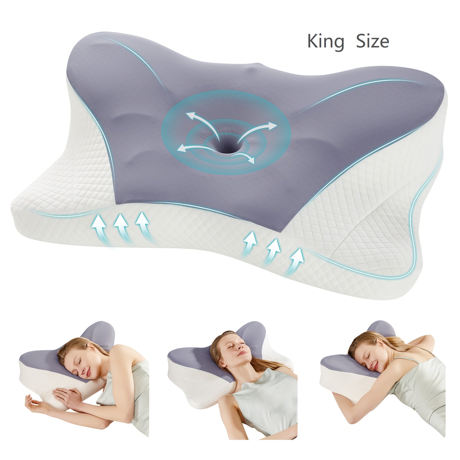 Memory Foam Cervical Pillow Ergonomic Contour Neck Support Orthopedic Bed Pillow for Side Back Stomach Sleepers with Cooling Pillowcase Queen King