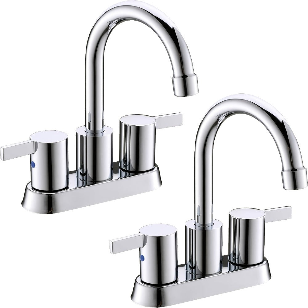 Bathroom Faucet 4-Inch 2-Handle Centerset ¨C 360¡ã Swivel Spout, Pop-Up Drain & Supply Lines Included, 2-3 Hole Vanity Sink Faucet for RV & Home, Brushed Gold, Matte Black, Nickel & Chrome