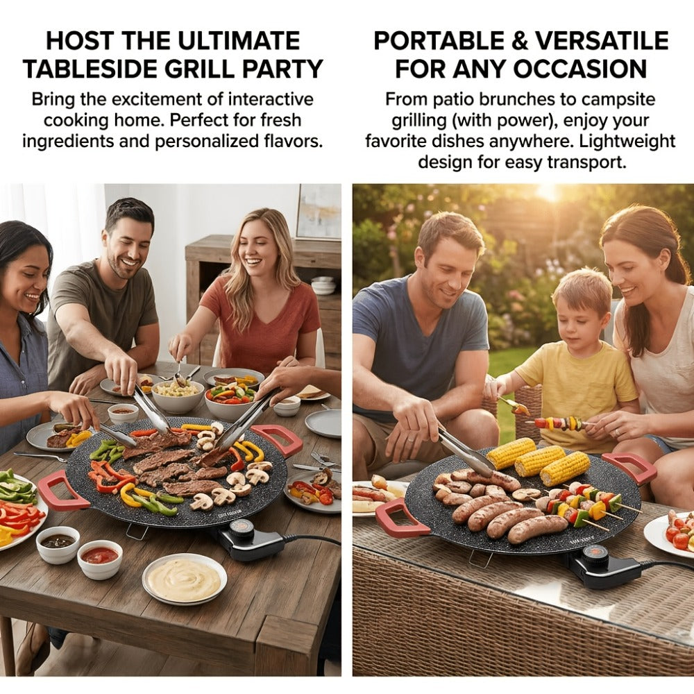 Electric Griddle Non-Stick with Adjustable Temperature ¨C 14.17¡± & 15.75¡± Sizes, Fast Heating for Pancakes, Crepes, Pizza & BBQ, Easy Clean Portable Cooking Pan for Breakfast & Family Meals