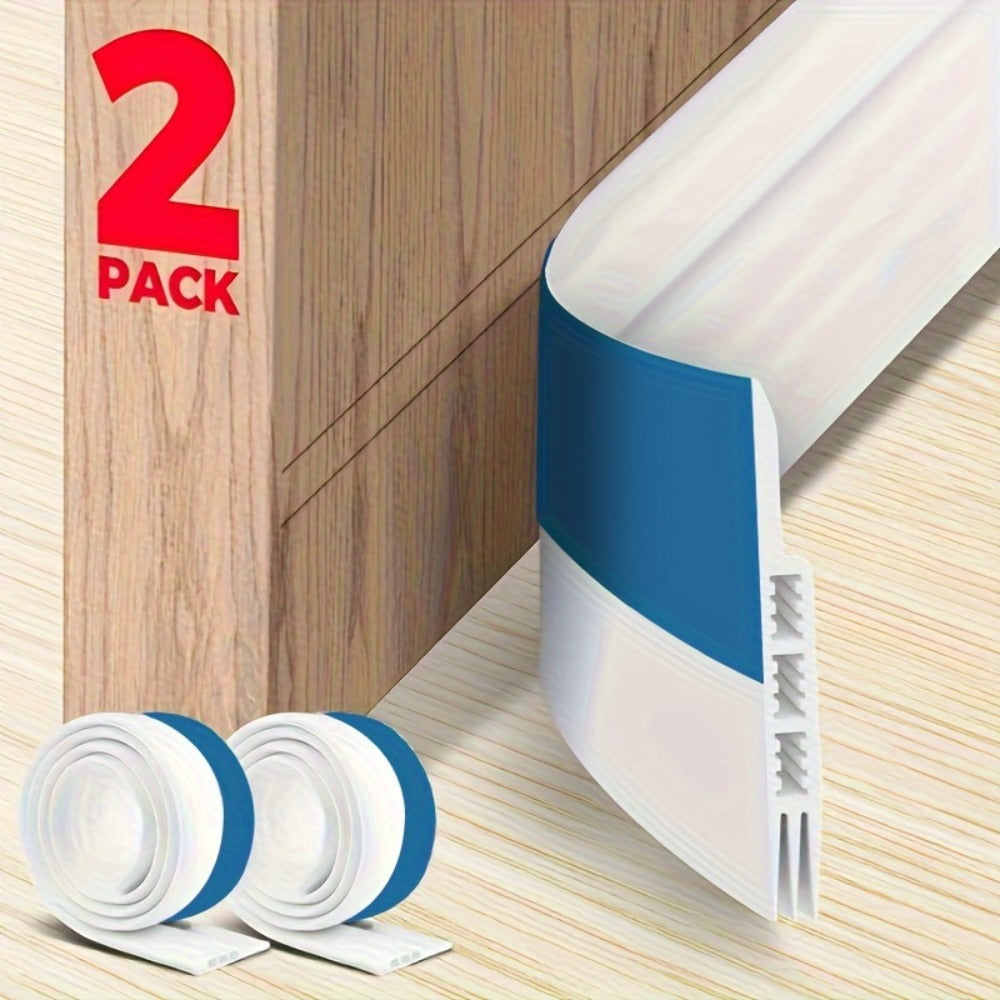 Door Draft Stopper 2pcs Silicone Weather Stripping 37¡± Under Door Seal Strip with Strong Adhesive ¨C Noise Reduction, Energy Saving, Easy Install for Interior & Exterior Doors, Brown & Black