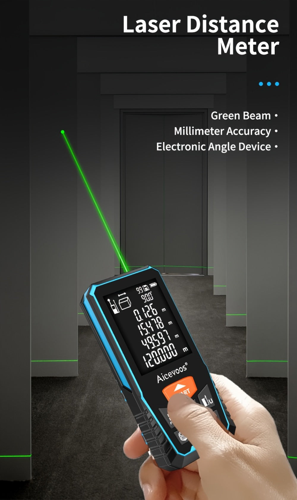 Laser Distance Meter Green Beam Digital Rangefinder 50M 70M 100M 120M Laser Tape Measure with LCD Display for Construction Surveying Indoor Outdoor Measuring
