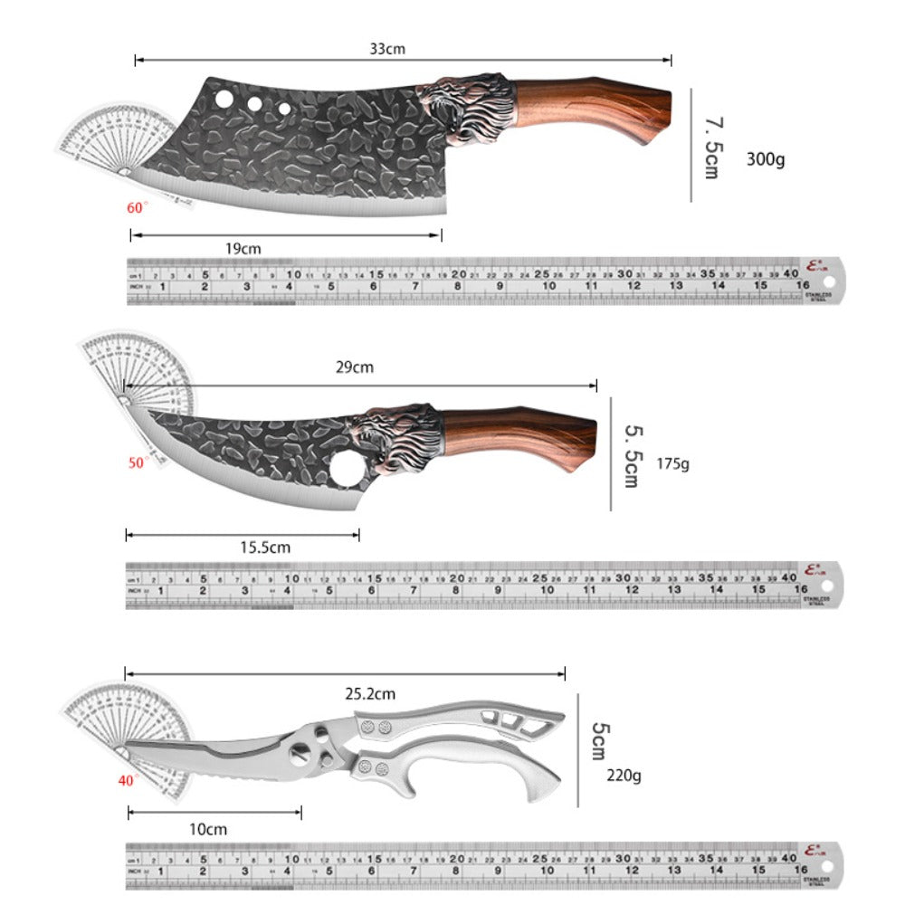 Kitchen Knife Set Professional Forged Stainless Steel Chef Knife Set with Boning Knife Slicing Knife Carving Knife Fillet Knife Butcher Knife Scissors Ultra Sharp Durable Meat Fish 4pc 7pc