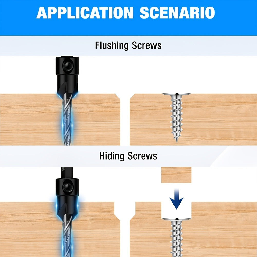 5pcs Countersink Drill Bit Set #4 #6 #8 #10 #12 Tapered with 1/4¡± Hex Shank Quick-Change ¨C Adjustable Wood Counter Sinker Bits with Allen Wrench for Woodworking