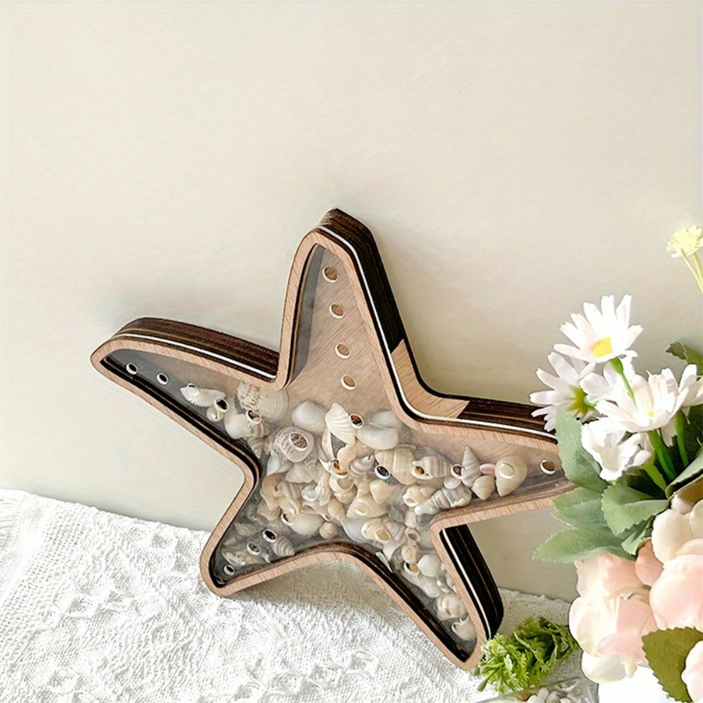 Wooden Starfish Tray ¨C Ocean-Themed Organizer Dish for Desk & Dresser, Display Crystals Shells Agates, Nautical Home Decor, Thoughtful Beach House Gift for Holiday Season