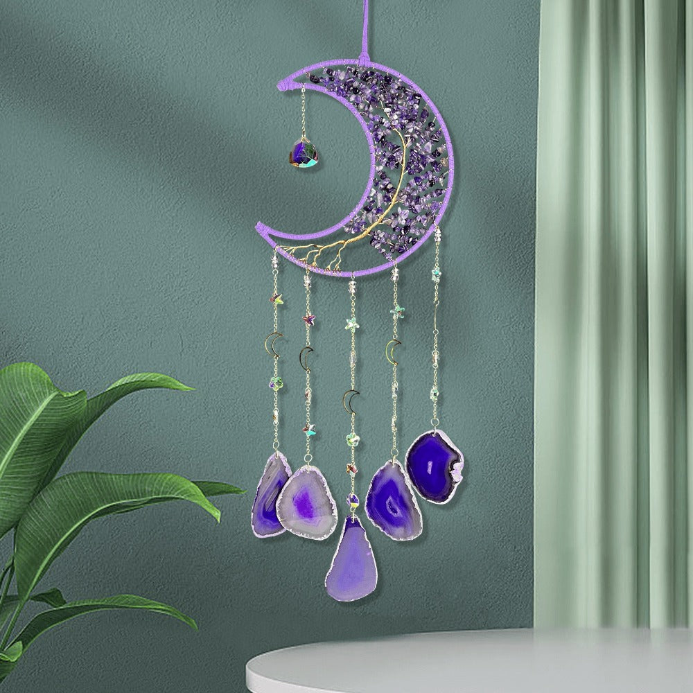 Moon Agate Tree Hanging Ornament Handmade Boho Suncatcher Wall Decor - Crystal Window Sun Catcher Gift for Mom Friends Women Birthday Christmas Holiday Home Decoration