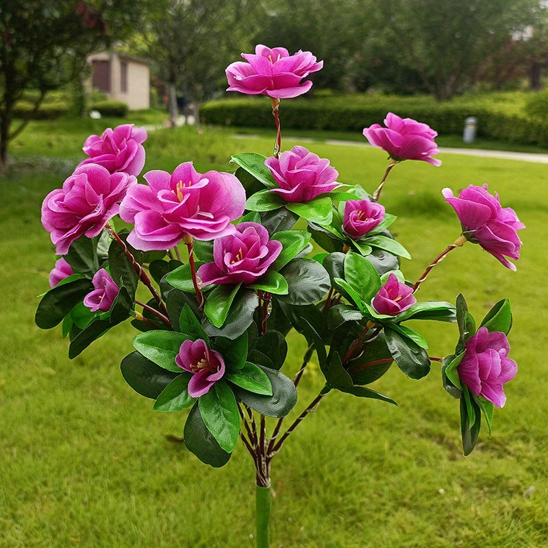 Solar Flower Lights Outdoor IP65 Waterproof Simulation Azalea Garden Decor Light 42 LED Solar Powered Decorative Stake Light for Garden Patio Yard Rose Red Yellow Pink Purple Colorful