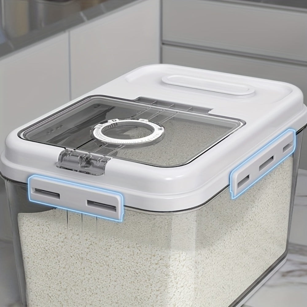 Airtight Food Storage Container Rice Canister - PET Square Flip Top Sealable Grain Dispenser Insect Moisture Proof Reusable for Kitchen Pantry Organization (2 Sizes)
