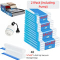 Vacuum Storage Bags with Air Pump, 20-21 Pack Reusable Compression Bags for Clothes, Quilts & Blankets ¡ª 4 Sizes Space-Saving Storage for Travel, Moving & Organizing | Transparent