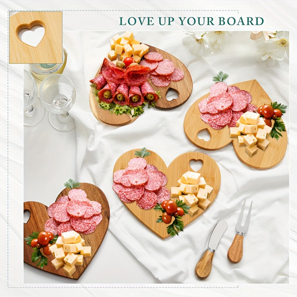 Mini Heart Charcuterie Board Set 6/12 Pack ¨C Wood Cheese Board with Knives Bridal Shower Favor Thank You Gift Box for Wedding Birthday Valentine Christmas Party Guest Bamboo Acacia