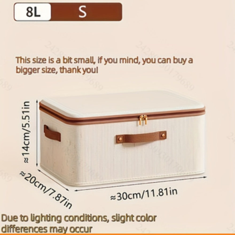 Foldable Storage Boxes with Lids 2-Pack, Large Capacity Linen Storage Baskets with Double Zippers & Leather Handles, Collapsible Fabric Organizer Bins for Bedroom, Clothing, Laundry & Moving