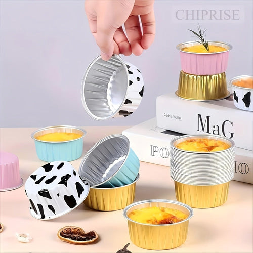 Aluminum Foil Baking Cups with Lids, Disposable Cupcake Molds with Spoons, Oven Safe Foil Dessert Cups for Pudding Muffins Mousse, Party Baking Supplies for Weddings Birthdays, 30 or 50 Sets