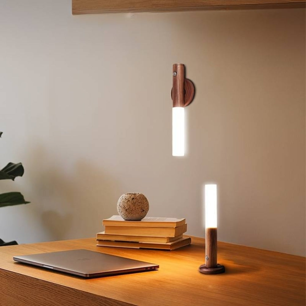 Motion Night Light Rechargeable LED ¨C IPX4 Waterproof Wood Grain & Walnut Under Cabinet Step Lamp for Staircase, Hallway, Wardrobe, Closet & Indoor Walls (2 or 4 Pack)