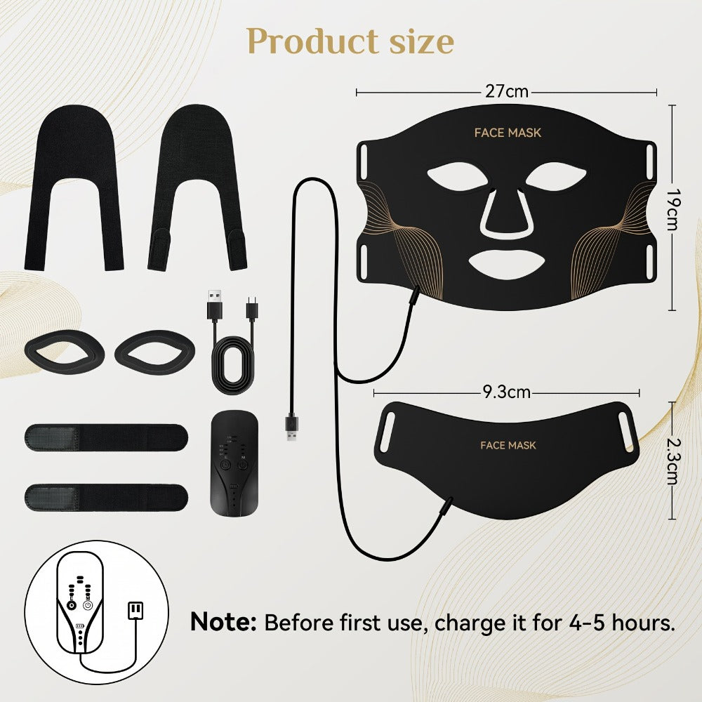 LED Light Therapy Face Mask 7 Color Red Light FDA Cleared Face and Neck Mask for Acne Whitening Anti-Aging Collagen Renewal Hydration Skin Care Home Use Rechargeable Portable