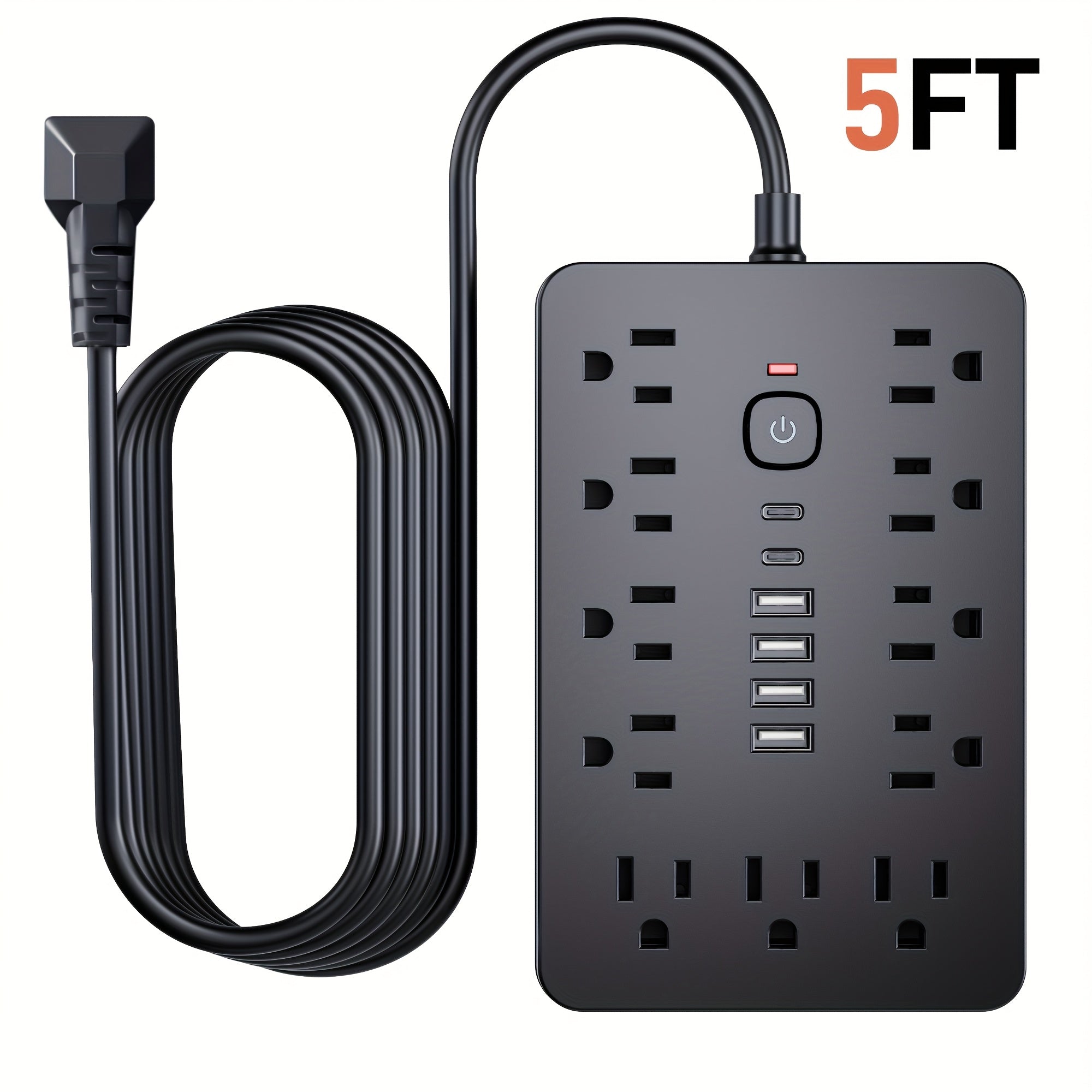 Surge Protector Power Strip 17-in-1 with 11 AC Outlets 4 USB-A 2 USB-C Ports Flat Plug Extension Cord Space-Saving Compact Design for Home Office Kitchen Desk Wall Charging Station