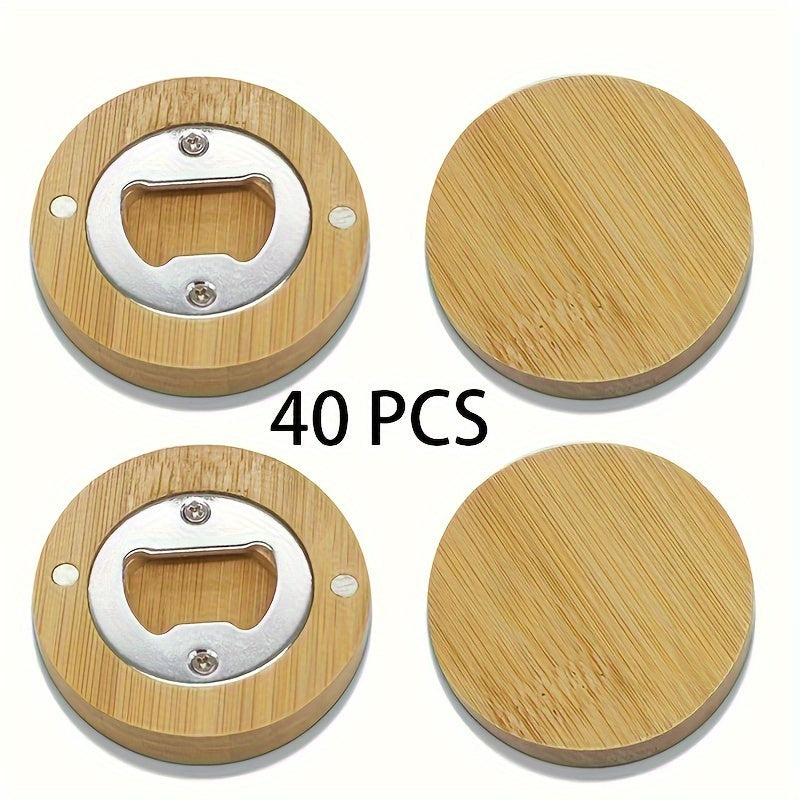 Bamboo Magnetic Bottle Opener Bulk 20 40 80 160 Pack - Round Fridge Magnet Blank Bottle Opener for Wedding Favors Party Gifts Kitchen Decor | Customizable DIY Guest Favors Bridal Shower