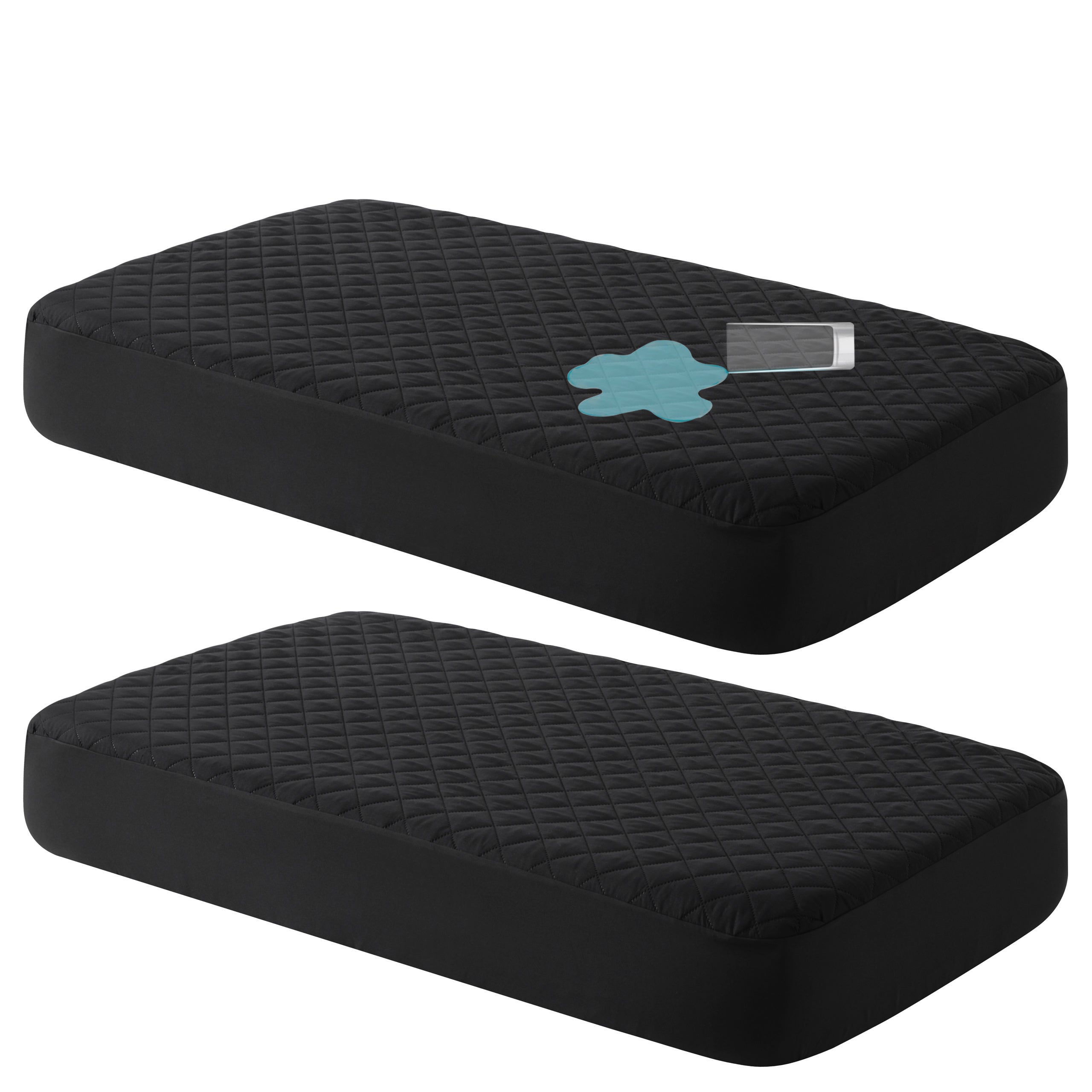 Mini Crib Mattress Protector Fitted Sheet 2 Pack ¨C Quilted Breathable No Noise Baby Mattress Cover | 100% Polyester Protective Play Mat for Standard & Mini Crib | Coffee, Black & Yellow