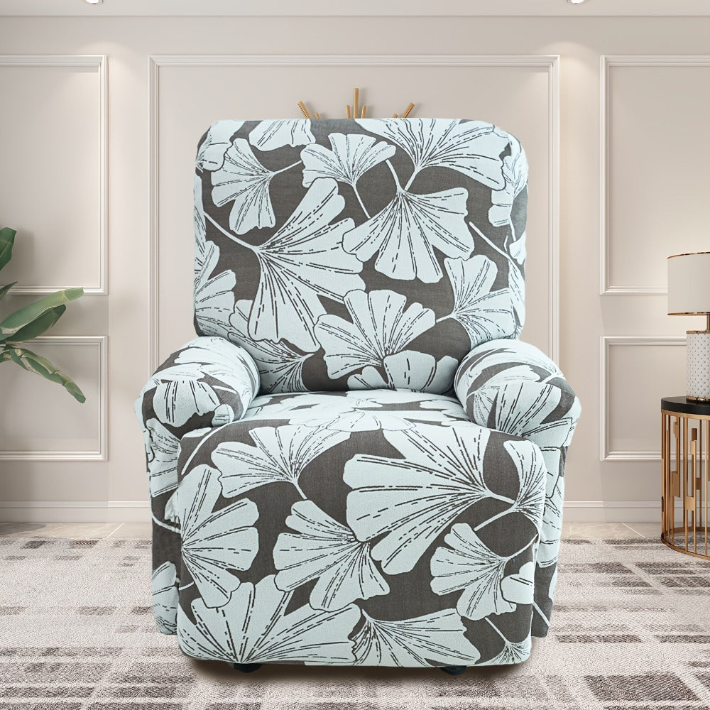 Recliner Slipcover 4pcs Extra Large with Pocket - Spandex Stretch Four Seasons Furniture Protector | Botanical Geometric Prints | Living Room Home Decor Sofa Chair Cover