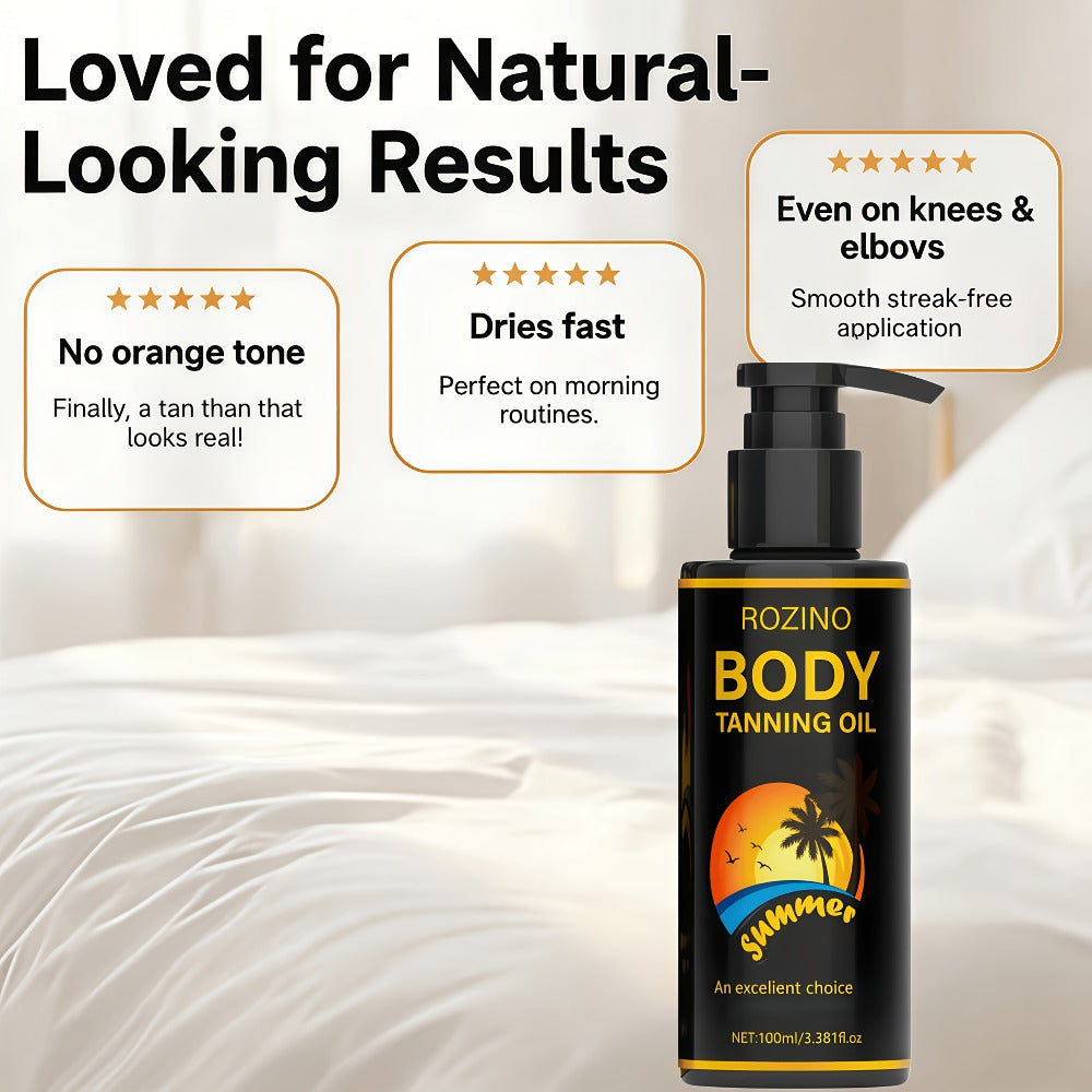 Body Tanning Oil Tan Boosting & Ultra Moisturizing 3.381oz - Alcohol-Free Natural Bronze Sunless Tanning for All Skin Types | Summer Beach & Indoor Use | Unisex
