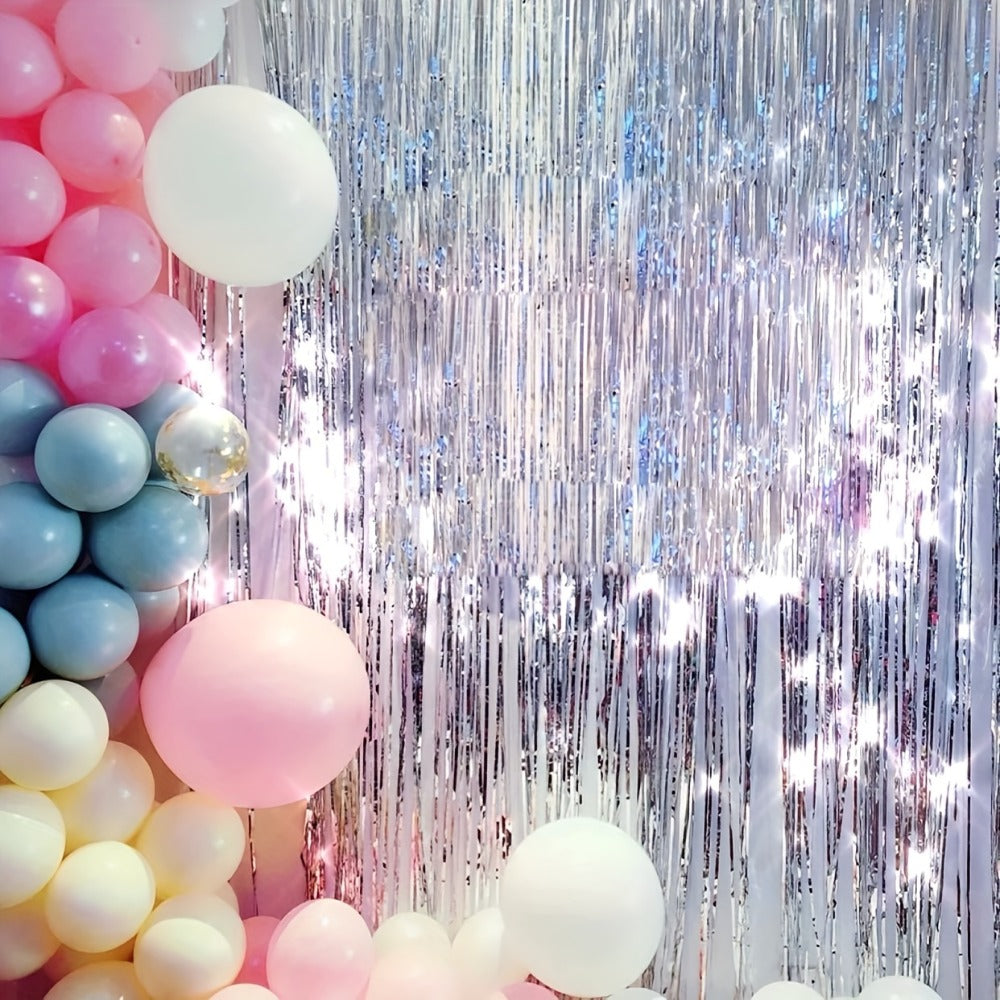 Tinsel Foil Backdrop 6 Packs Metallic Glitter Tassel Curtain ¨C Silver Laser Rain Streamer for Party Photo Booth Birthday Wedding Holiday Doorway Decoration