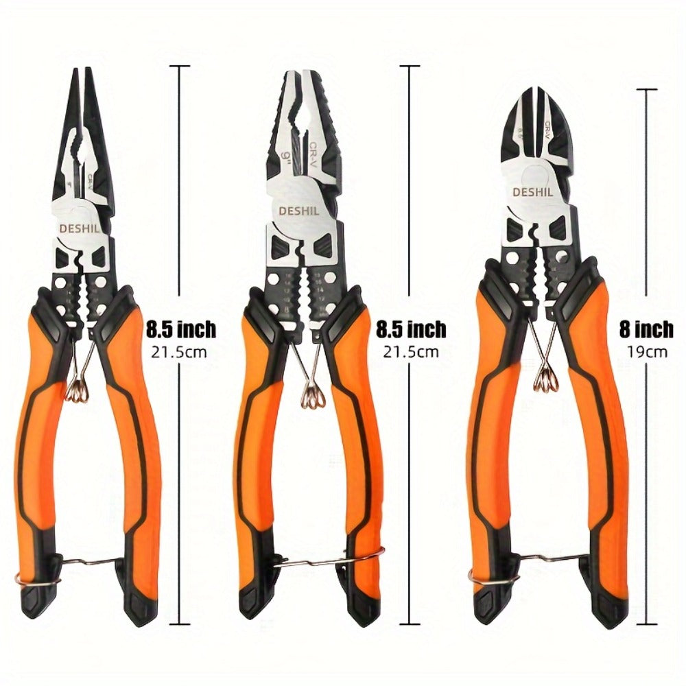 Pliers Set 9-in-1 Multi-Function Industrial Grade, 8.5¡± Lineman Pliers, 8.5¡± Long Nose Pliers, 8¡± Diagonal Side Cutters, CRV Steel TPR Handle Wire Stripper Crimper Cutter for Electrical & Auto Repair