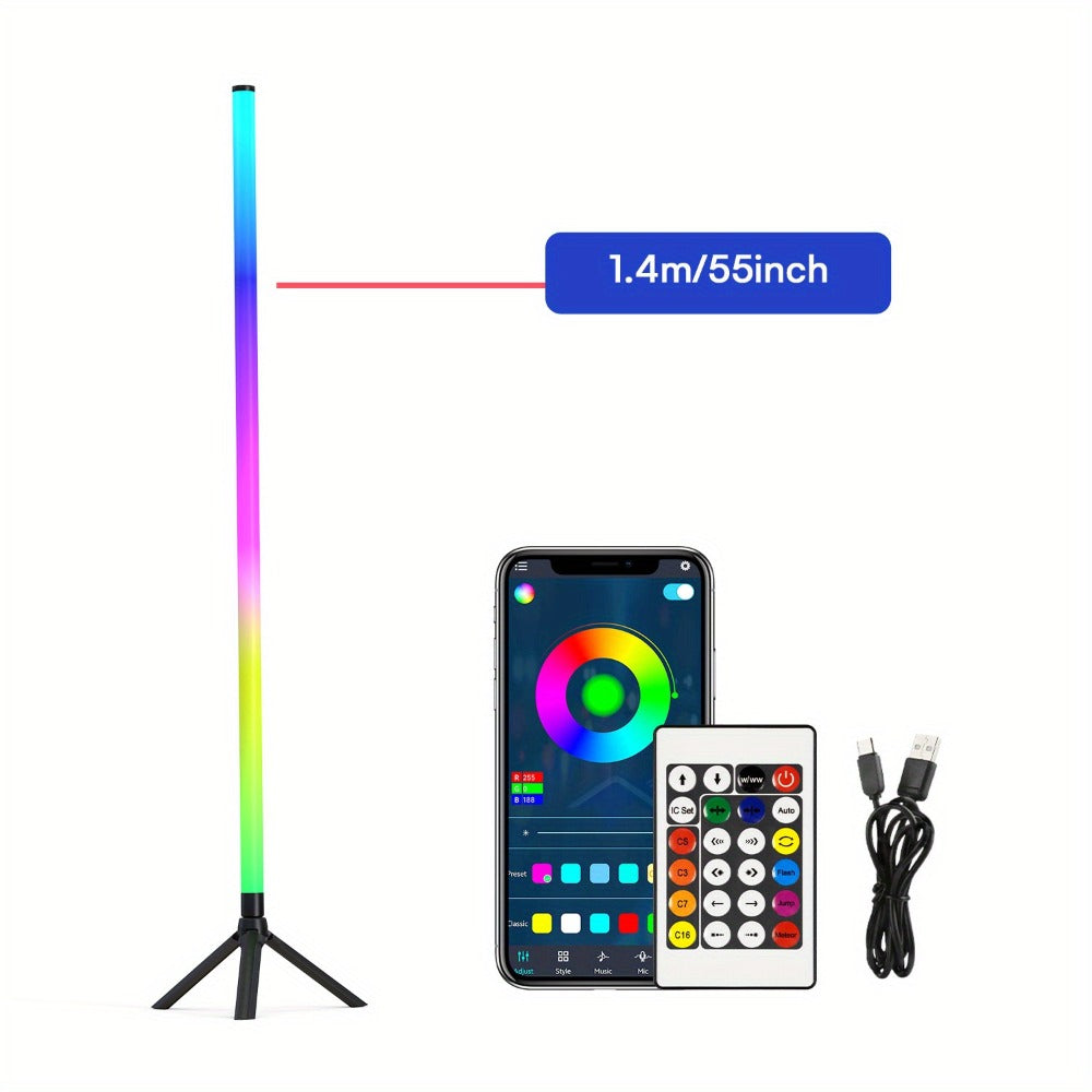 RGB Tube Light with Stand ¨C Smart App & Remote Control, Music Sync Color Changing, Timing, USB Powered for DJ Lighting, Photography, Dance Club, Game Room & Festival (1 or 2 Pack)