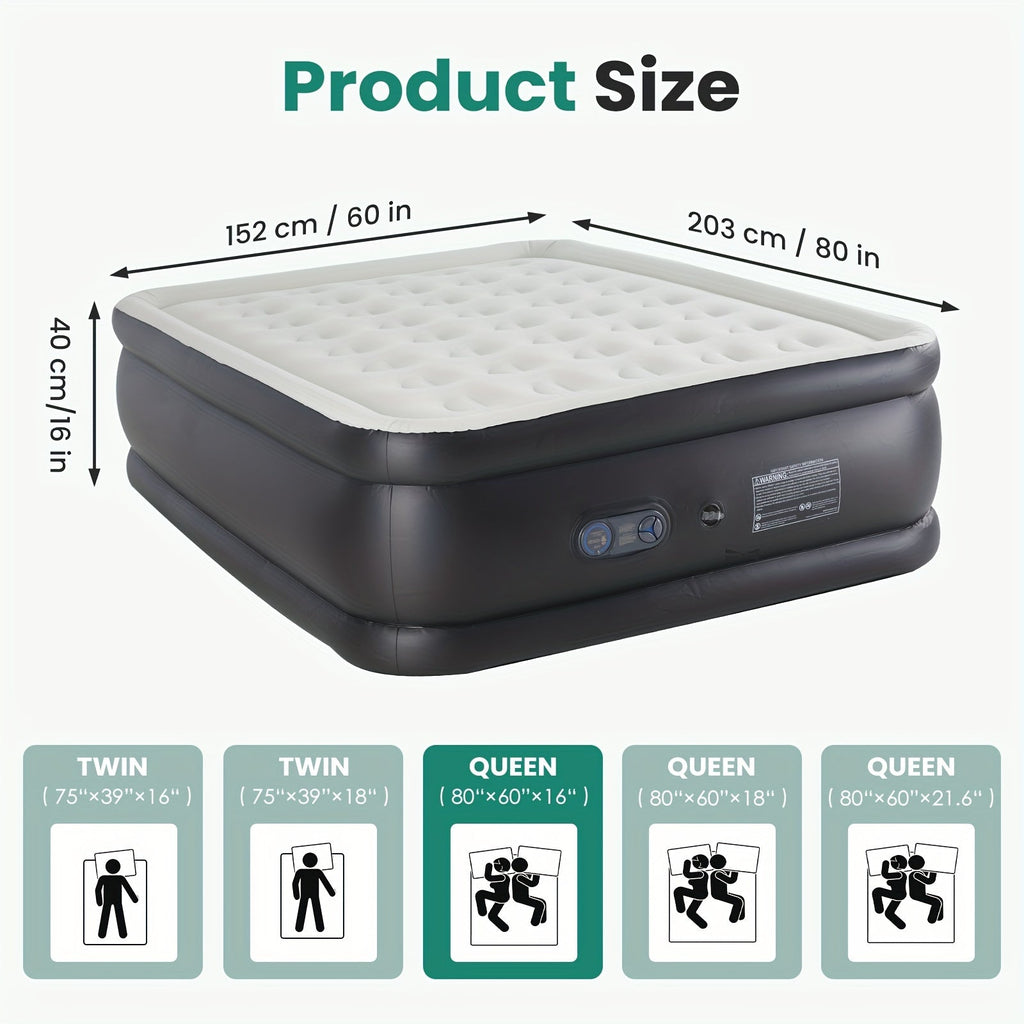 Inflatable Air Mattress with Pump Flocking Surface High Load Capacity Portable Air Sleeping Bed for Camping Hiking Beach Indoor Outdoor Guest Use, Easy Storage Compact Design