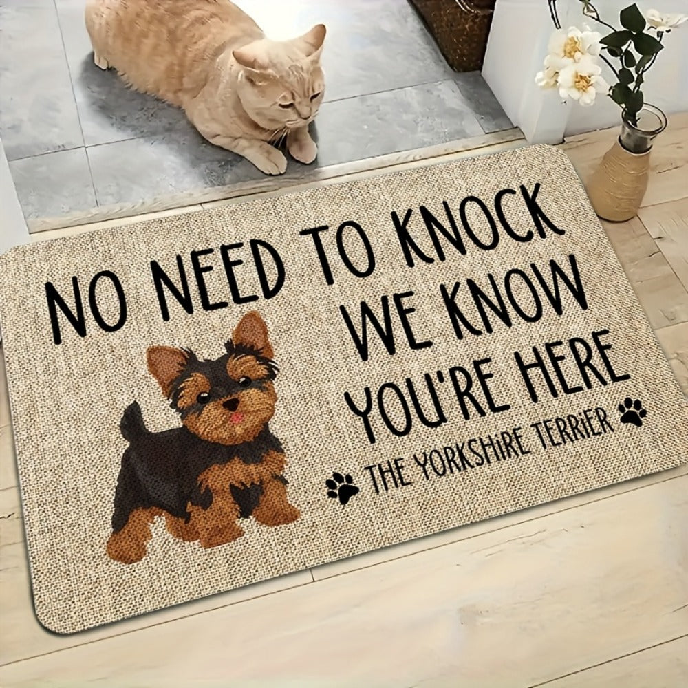 Yorkshire Terrier Floor Mat Non-Slip Polyester Rug | Linen Texture Entryway Kitchen Doormat, Unique Dog Lover Gift