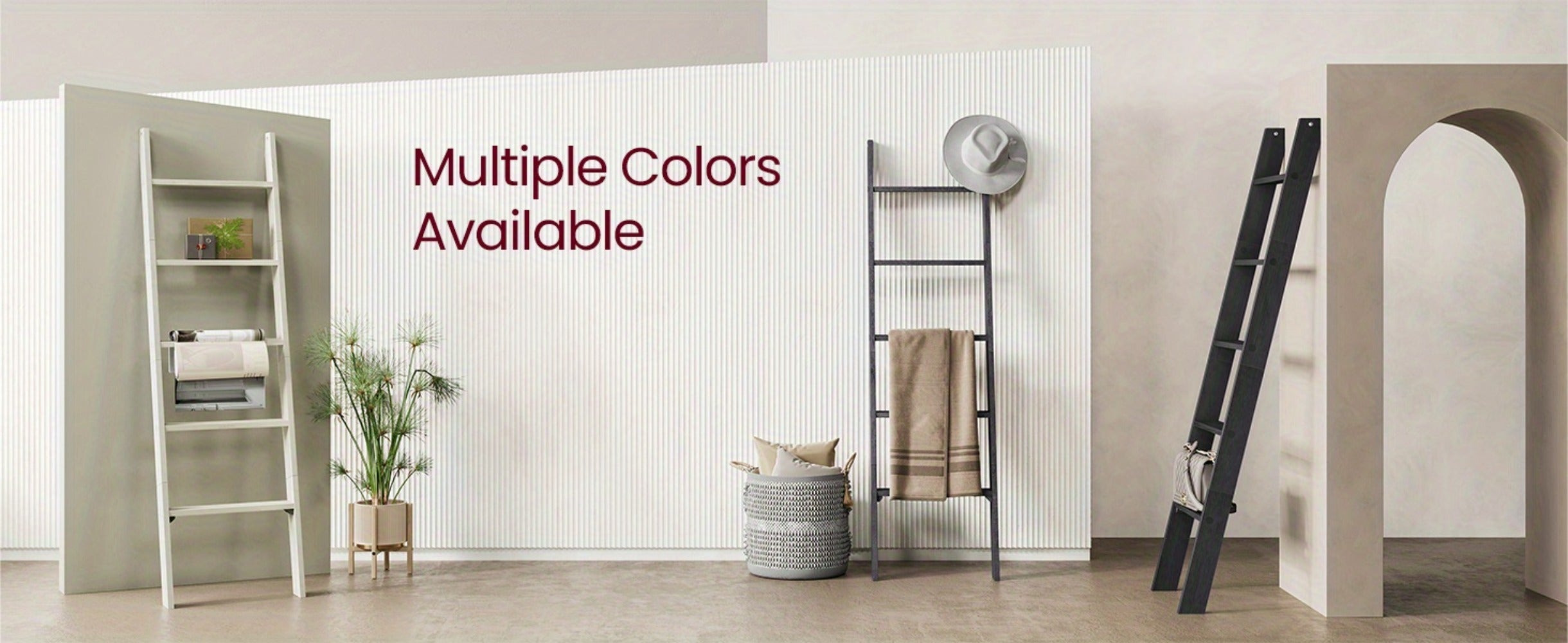 Blanket Ladder Shelf 5-Tier Freestanding Wood Ladder Rack for Blankets Towels Books Decor, Modern Farmhouse Ladder Shelf Wall Leaning Storage Organizer for Living Room Bedroom, 4 Colors