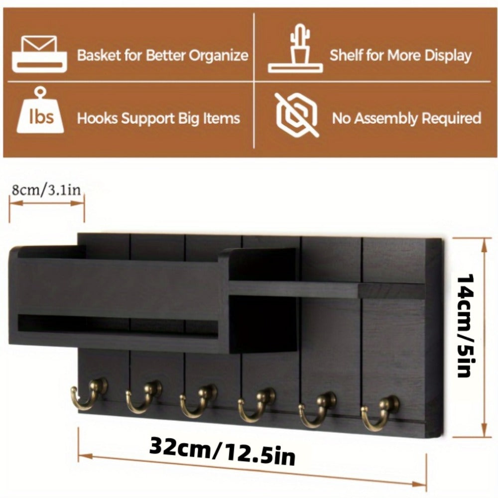 Wall Mounted Storage Rack with Mail Slot ¨C Rustic Wood Floating Shelf with Hooks for Keys, Hats & Envelopes, Decorative Organizer for Entryway, Porch, Bedroom, Bathroom & Living Room