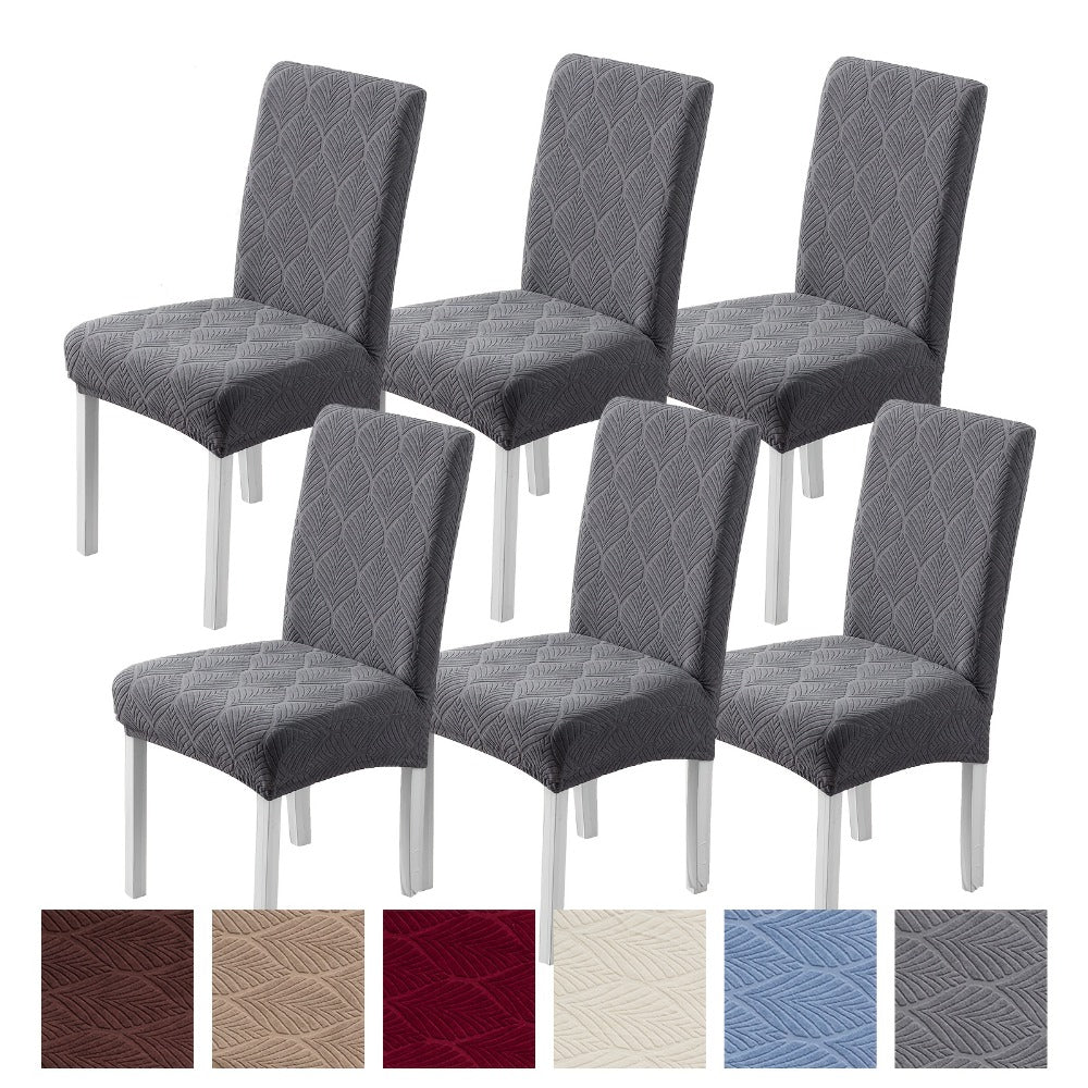 Dining Chair Covers 6pcs Waterproof - Stretch Polyester Spandex Elastic Slipcovers with Little Leaf Pattern, Machine Washable Pet-Friendly Chair Protectors for Home Restaurant