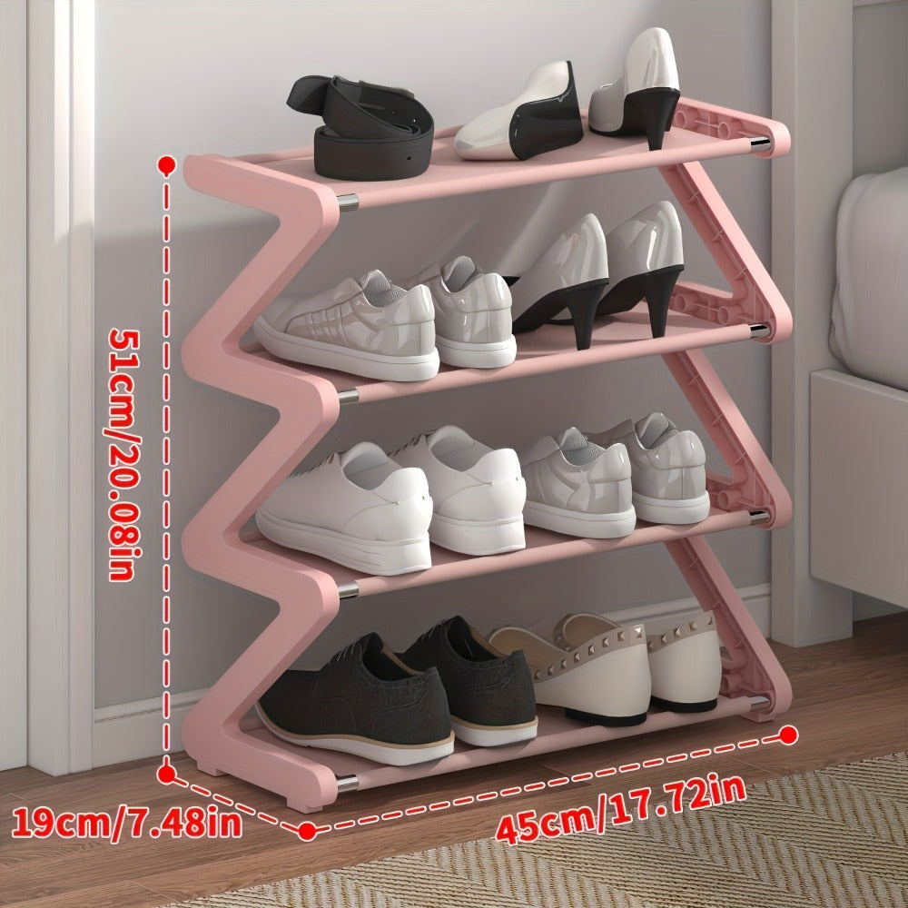 4-Tier Shoe Rack Upgraded Metal Tubes ¨C Multi-Layer Shoe Storage Organizer with Thickened Plastic Parts for Entryway, Doorway, Bedroom, Hallway & Dorm ¨C Graphite Black, Pink, Gray & Blue