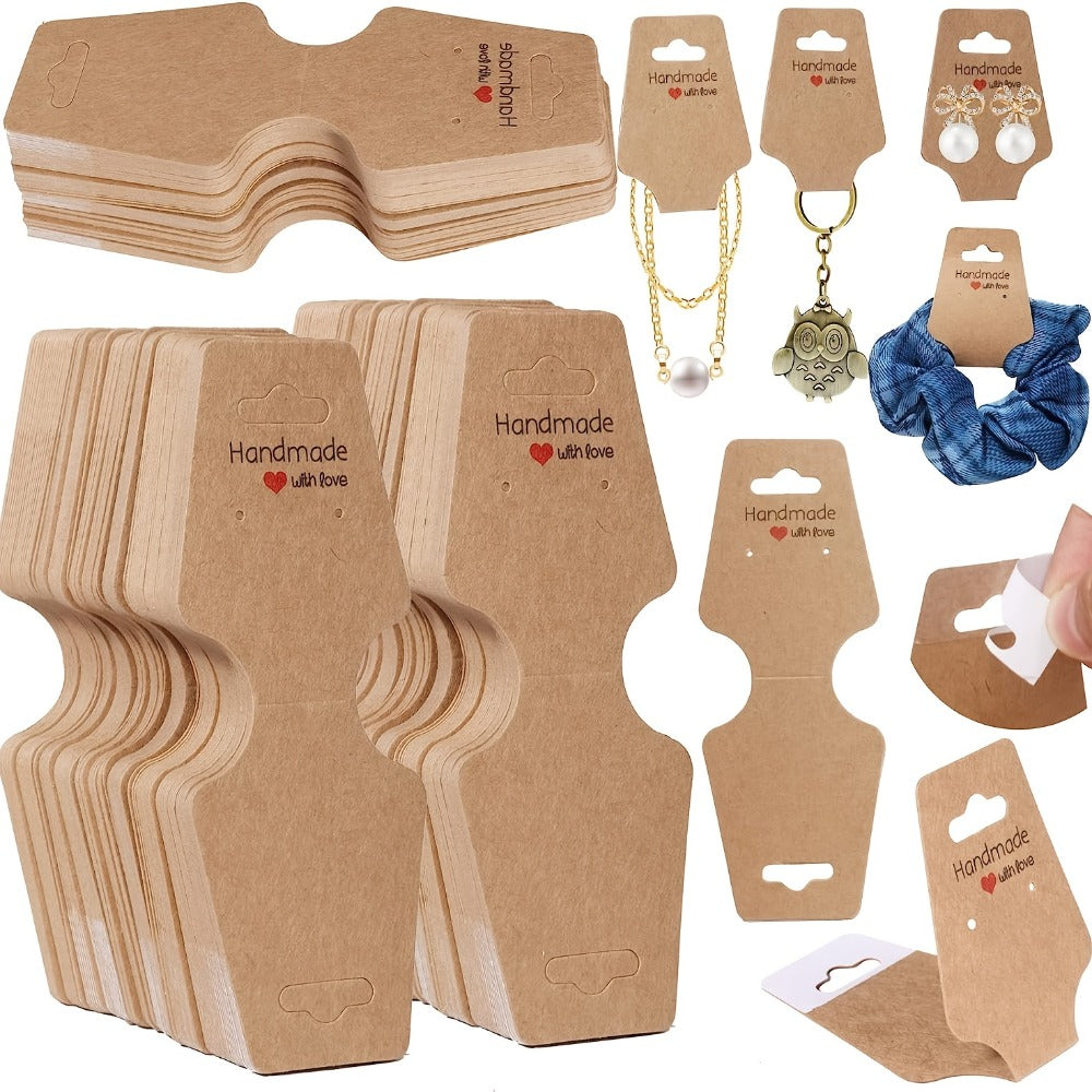 Jewelry Display Cards Wooden Self-Adhesive Kraft Backing | Rounded Corner Hang Tags for Necklaces Bracelets Keychains Boutique Packaging Home Organizing 11 99 Pack