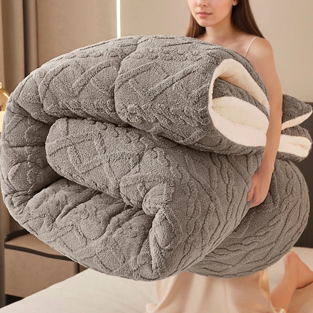 Winter Comforter Thick Warm Milk Velvet Duvet ¨C Geometric Quilted Heavyweight Blanket for All Seasons, Twin Full Queen King ¨C Silvery Grey & Blue