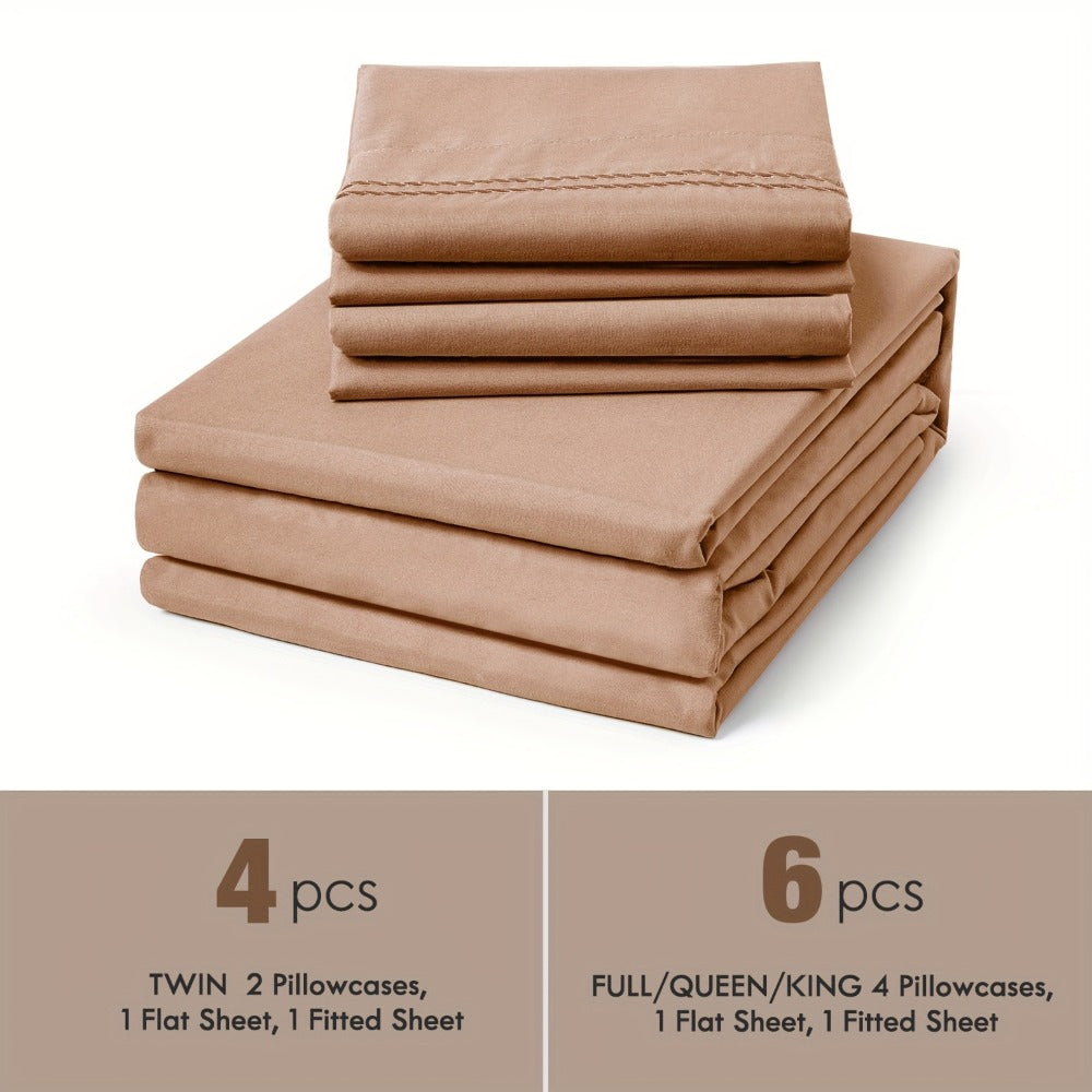 Bed Sheet Set Deep Pocket Soft Microfiber - Fitted Sheet Flat Sheet & Pillowcases Twin Full Queen King - Cooling Breathable Fade Resistant Sheets for Daily Use Dorms Guest Rooms