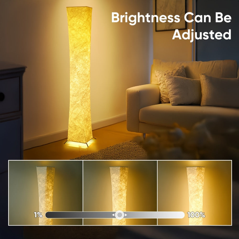 LED Floor Lamp 52 Inch Modern ¨C Adjustable 3000K Warm Light with Remote Control, USB Port, Matte Metal Finish & Tyvek Shade for Bedroom, Living Room & Game Room Space Decor
