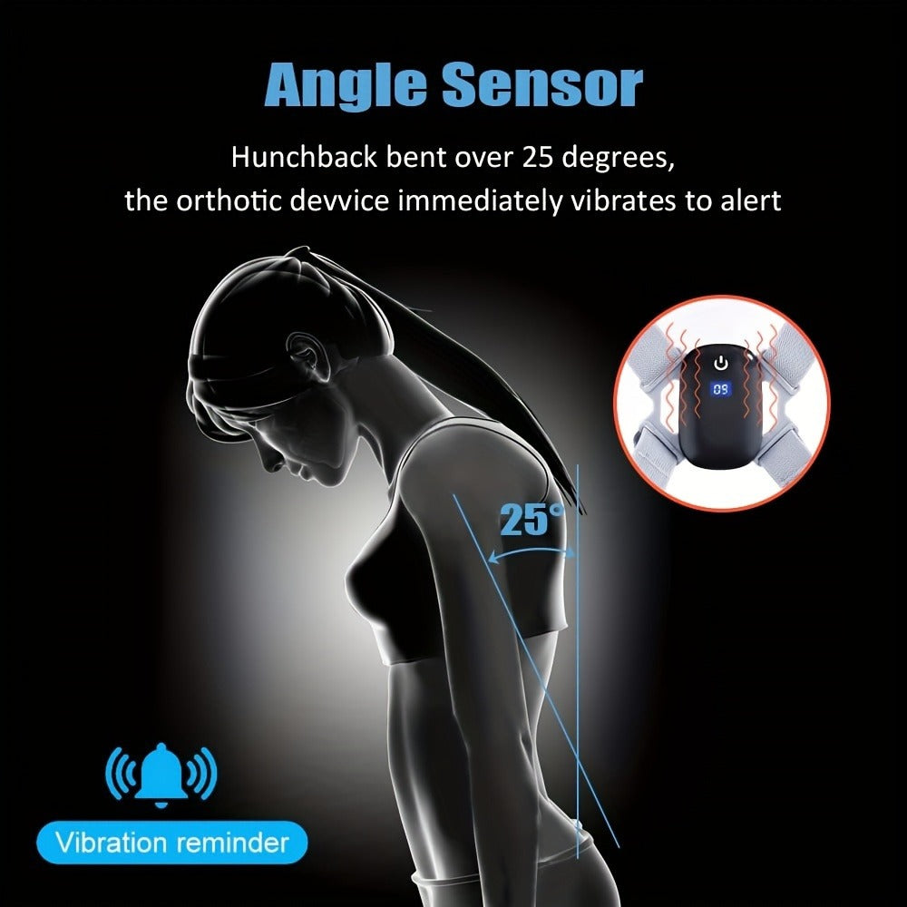 Smart Posture Corrector with Vibration Alert, Wireless Rechargeable Posture Trainer & Back Support Belt for Men Women, Adjustable Spine Correction Device for Office Gym, Hand-Washable Pink Gray Black
