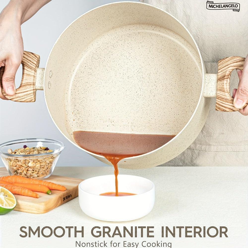 Nonstick Stock Pot Granite Soup Pot with Lid Induction Compatible Aluminum PFOA Free Stay Cool Handle for Soup Stew Pasta Seafood Curry 5qt 6qt 8qt 10qt Black White